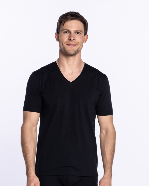 Short-sleeve t-shirt mercerised cotton, Fil d'Écosse Color Black - 1