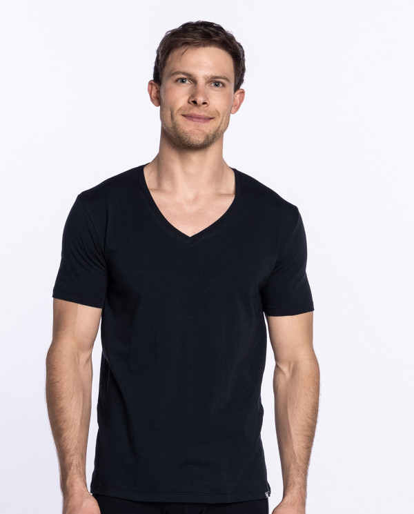 V-neck t-shirt, organic cotton, Ecologix Color Black - 1