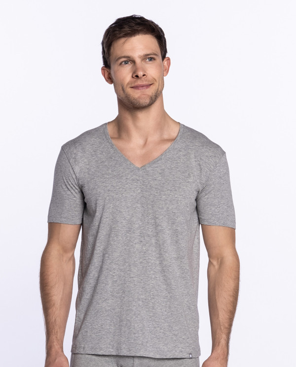 Camiseta cuello pico de algodón orgánico, Ecologix Color Gris - 1