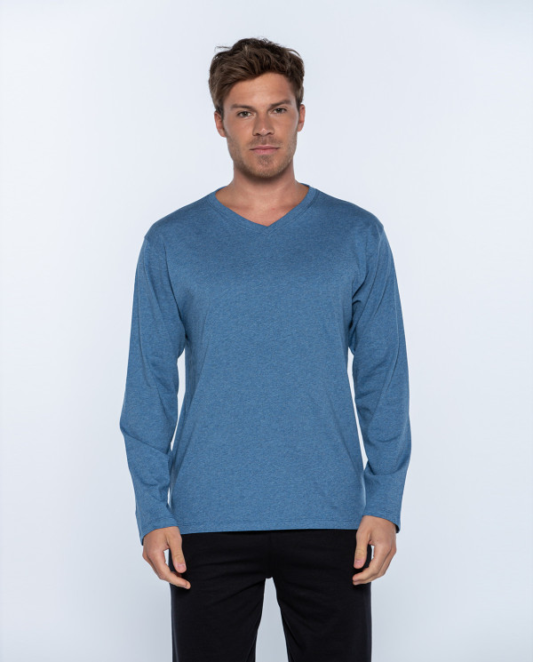 Long-sleeved T-shirt, Basix Color Blue - 1