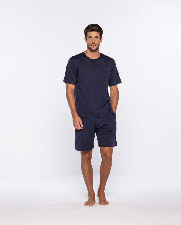 Short mercerized cotton homewear, Lisle Color Navy - 1