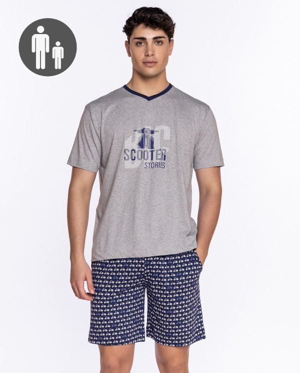 Pyjama court en coton, Navy Couleur Bleu marine - 1