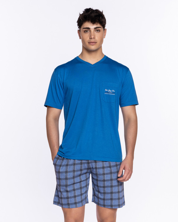 Short modal and cotton pajamas, Regatta Color Blue - 1