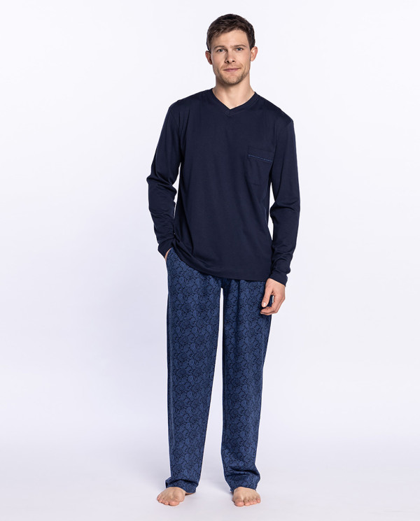 Long modal and cotton pyjamas, Icy Color Navy - 1