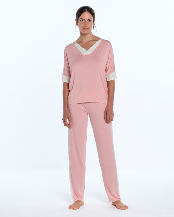 Conjunto de modal elástico, Loungewear Color Rosa - 1