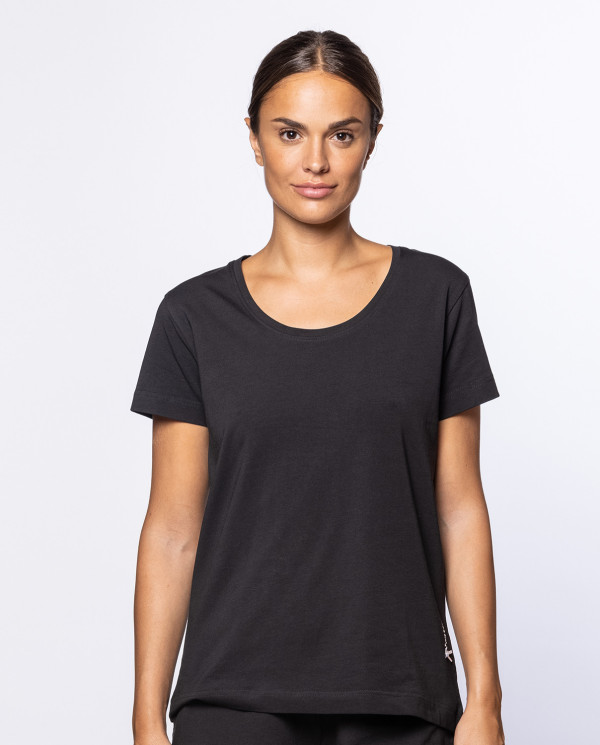 Short Sleeve T-Shirt, elastic cotton, Basix Color Black - 1