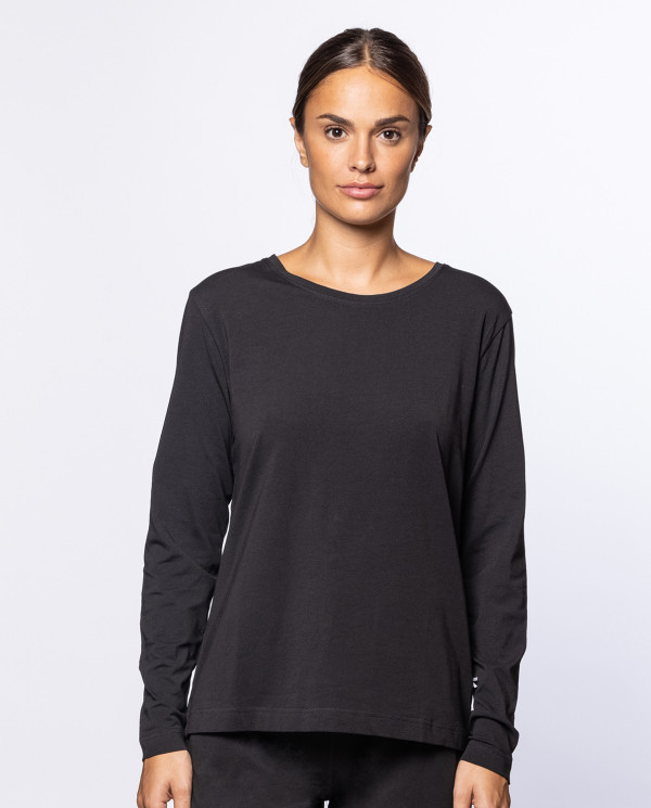 Long Sleeve T-Shirt, elastic cotton, Basix Color Black - 1