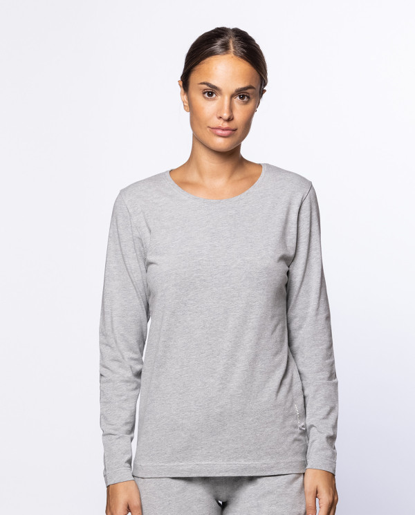 T-shirt manches longues en coton stretch, Basix Couleur Gris - 1