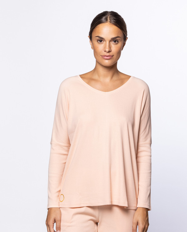 Samarreta de màniga llarga de cotó canalé, Loungewear Color Rosa - 1