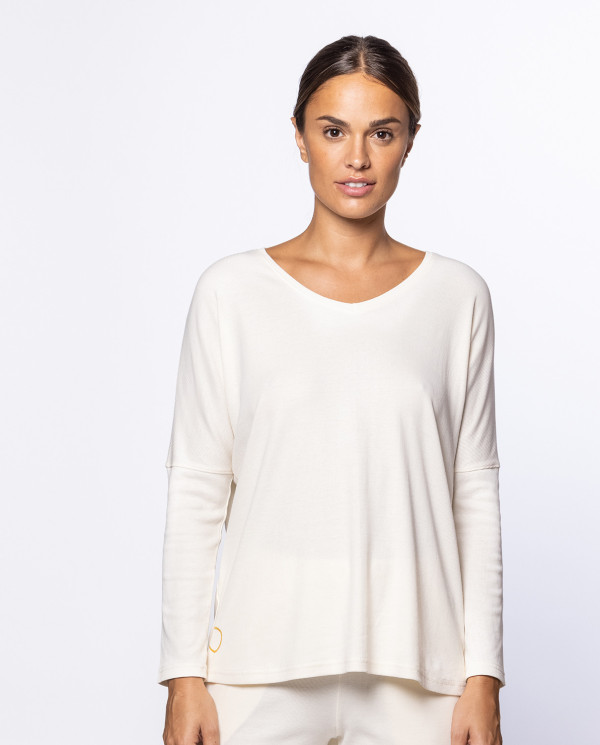 Samarreta de màniga llarga de cotó canalé, Loungewear Color Beige - 1