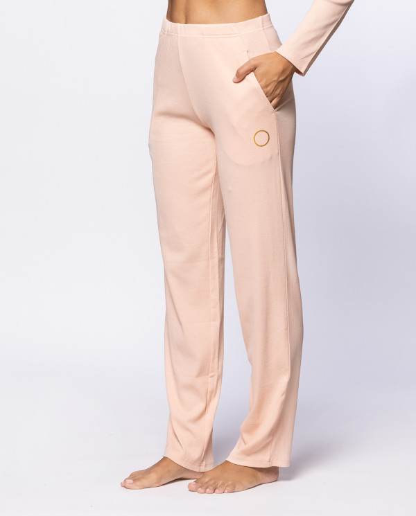 Pantalón largo de algodón canalé, Loungewear Color Rosa - 1