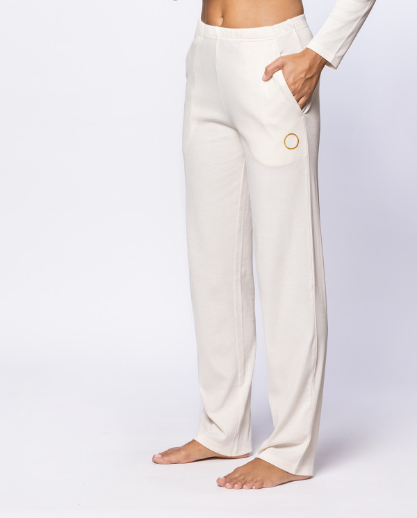 Long ribbed cotton trousers, Loungewear Color Beige - 1