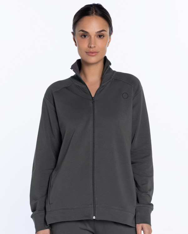 Chaqueta de felpa elástica, Loungewear Color Gris - 1