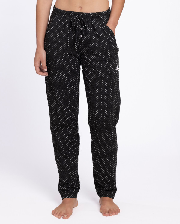 Pantalon long à pois en coton, Basix Couleur Noir - 1