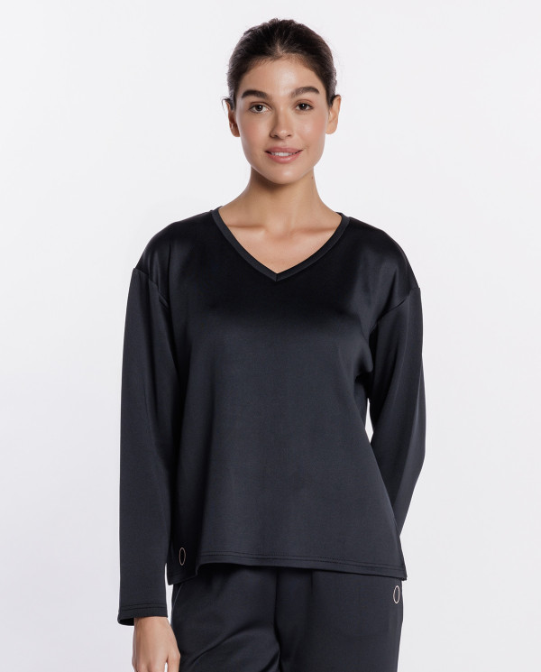 Dessuadora folgada de modal elàstic, Loungewear Color Negre - 1