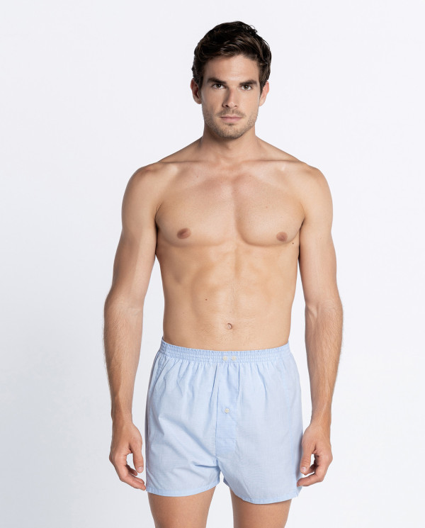 Plain fabric boxer shorts with jockstrap Color Blue - 1