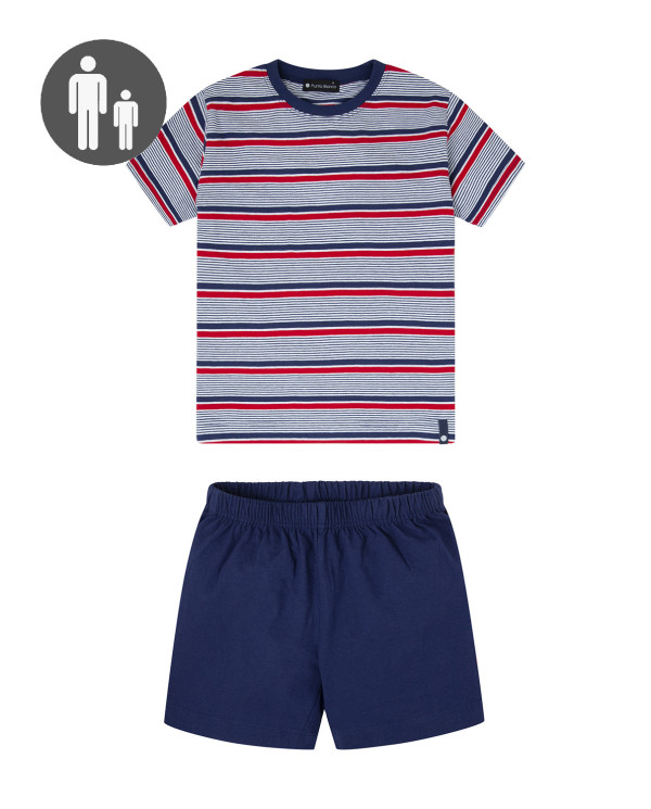 Pyjama court en coton, Navy Couleur Bleu marine - 1