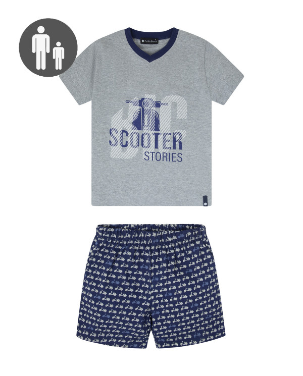 Pyjama court en coton, Navy Couleur Bleu marine - 1