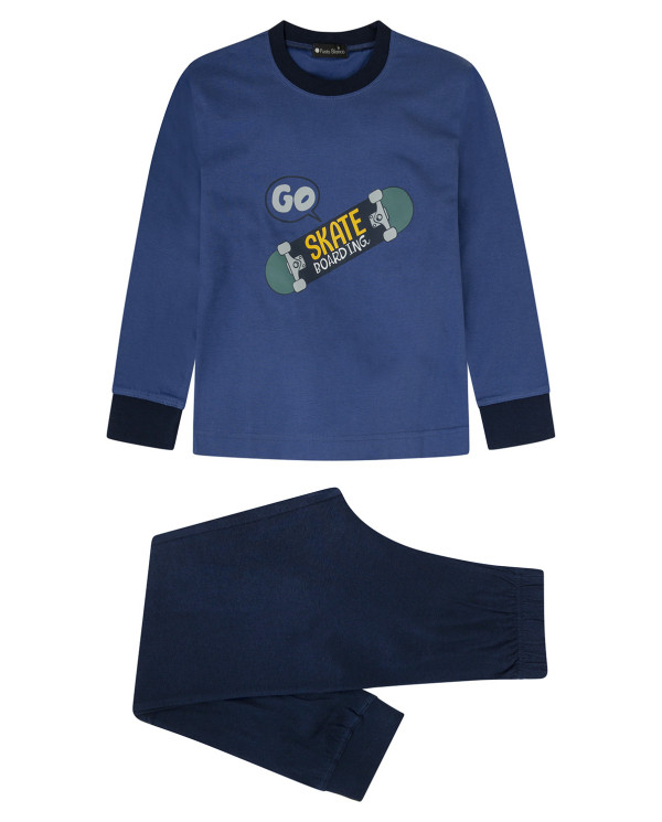 Pijama llarg de cotó amb estampat, Skate Color Blau - 1