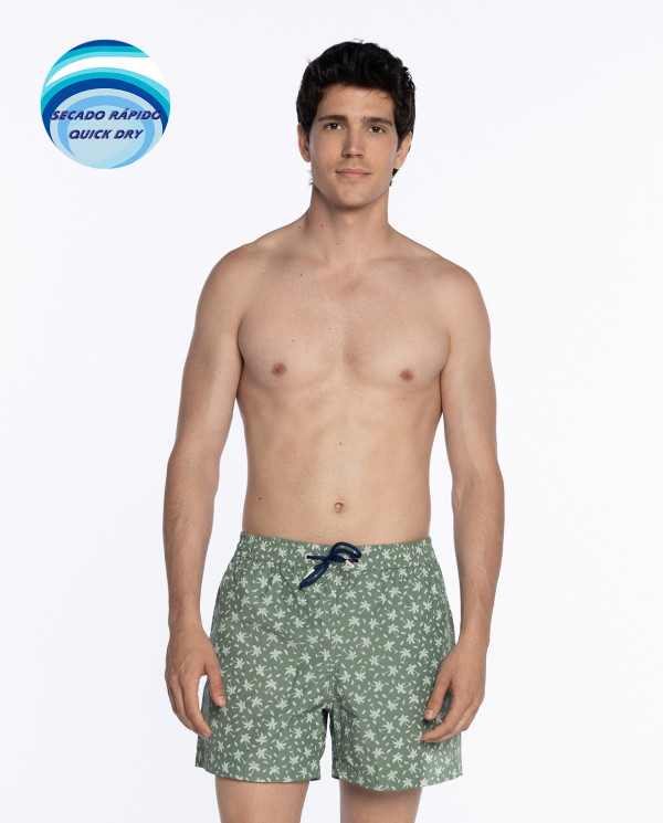 Short estampat de palmeres. Paradise Color Verd - 1