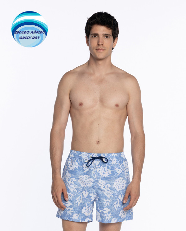 Short estampado de flores. Paradise Color Azul - 1