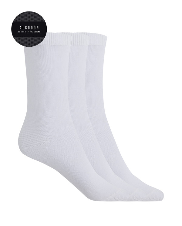 Lot de 3 chaussettes unies en coton - Basix Couleur Blanc - 1