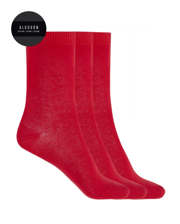 Pack of 3 plain cotton socks - Basix Color Red - 1