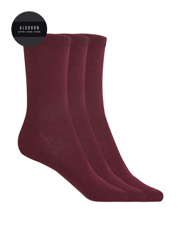 Pack of 3 plain cotton socks - Basix Color Burgundy - 1