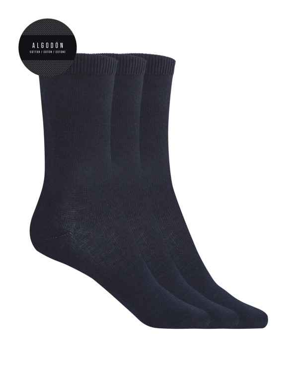 Lot de 3 chaussettes unies en coton - Basix Couleur Bleu marine - 1