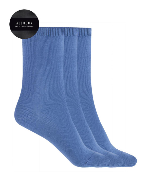 Lot de 3 chaussettes unies en coton - Basix Couleur Bleu - 1