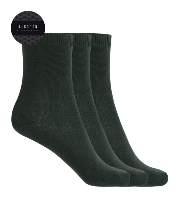 Lot de 3 chaussettes unies en coton - Basix Couleur Vert - 1