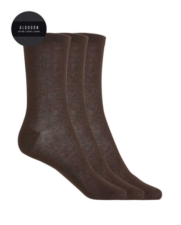 Lot de 3 chaussettes unies en coton - Basix Couleur Marron - 1