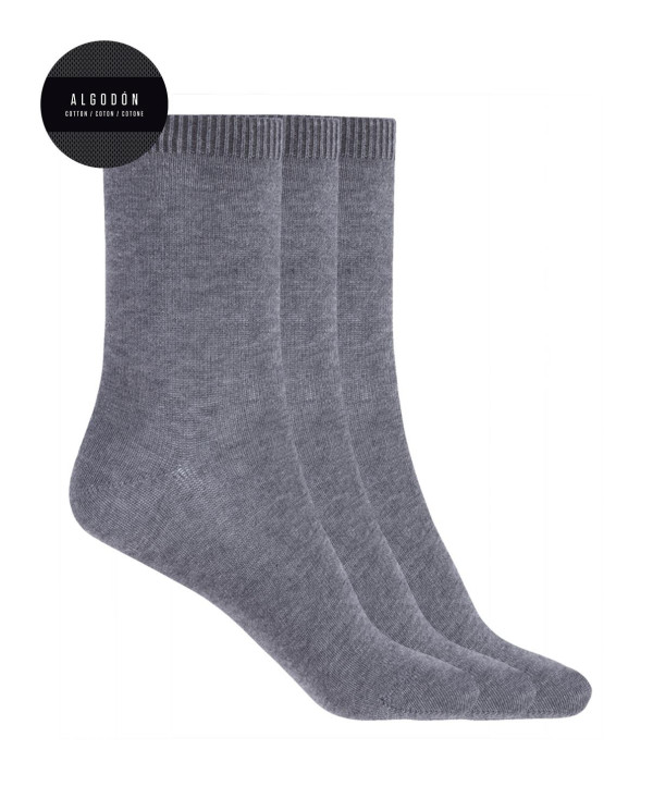 Lot de 3 chaussettes unies en coton - Basix Couleur Gris - 1