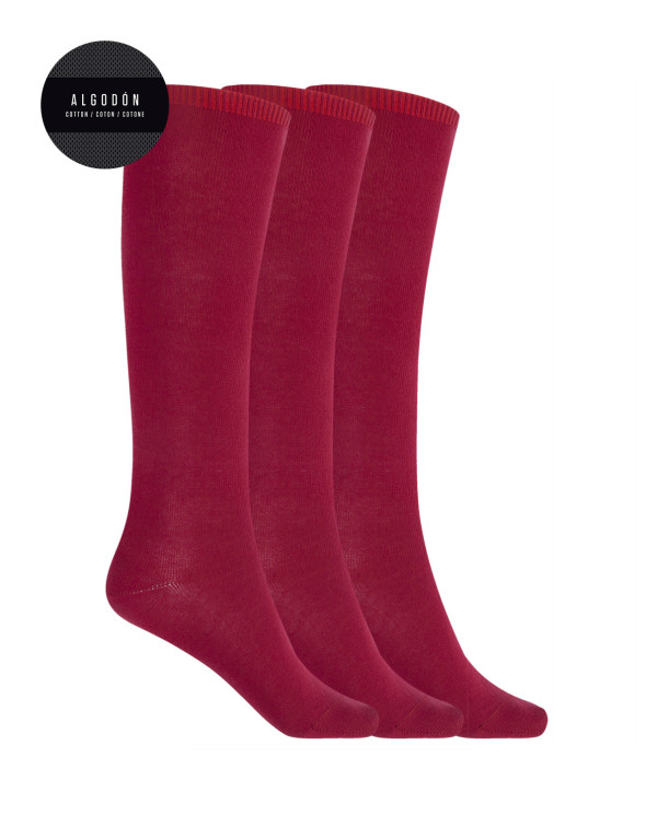 Pack of 3 plain cotton socks - Basix Color Burgundy - 1