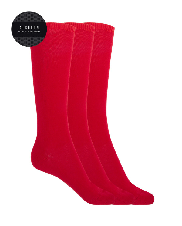 Lot de 3 chaussettes unies en coton - Basix Couleur Rouge - 1