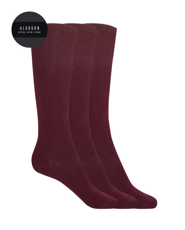 Lot de 3 chaussettes unies en coton - Basix Couleur Bordeaux - 1