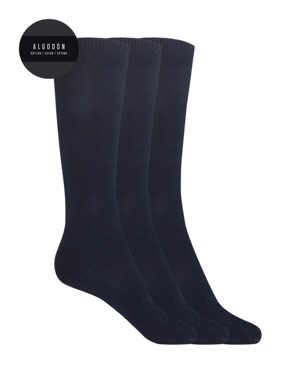 Pack of 3 plain cotton socks - Basix Color Navy - 1