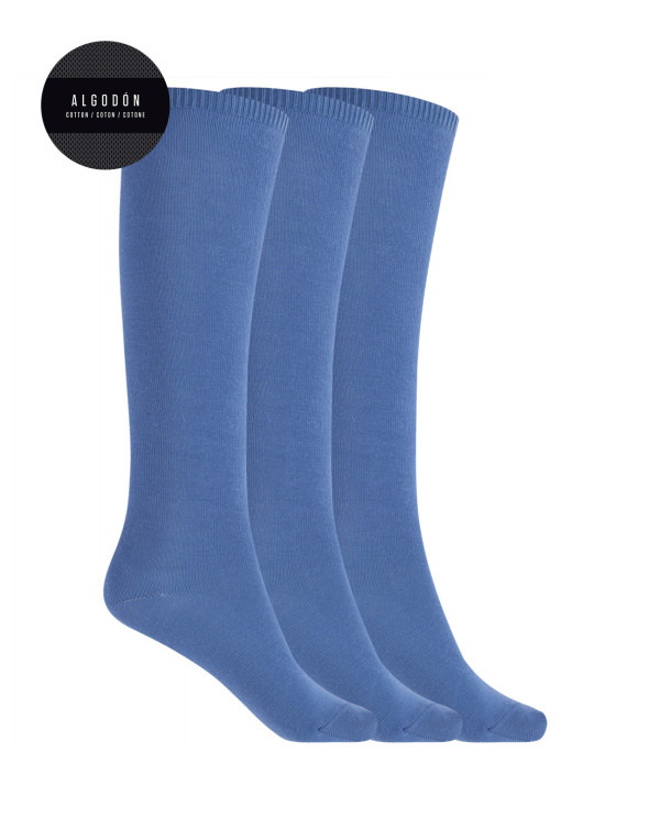 Lot de 3 chaussettes unies en coton - Basix Couleur Bleu - 1