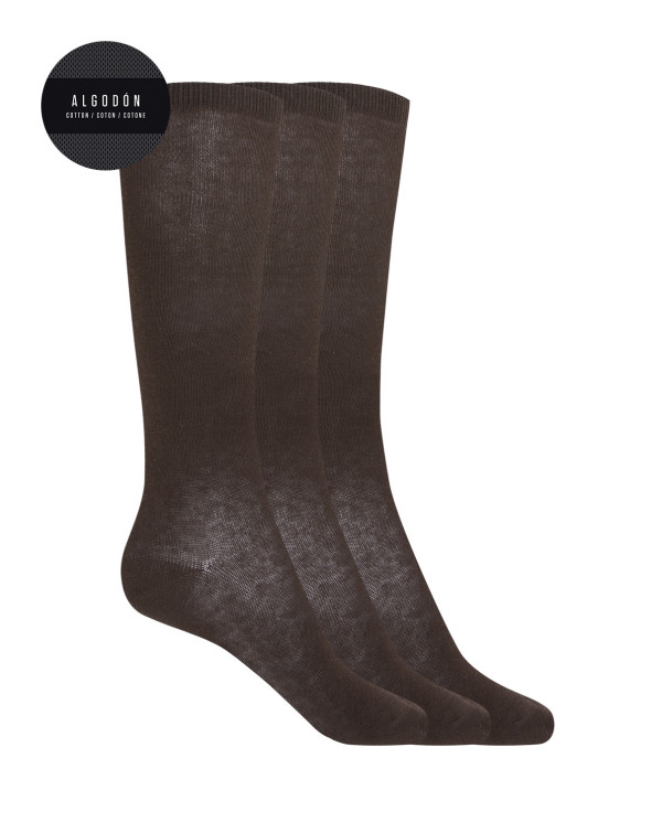 Pack of 3 plain cotton socks - Basix Color Brown - 1