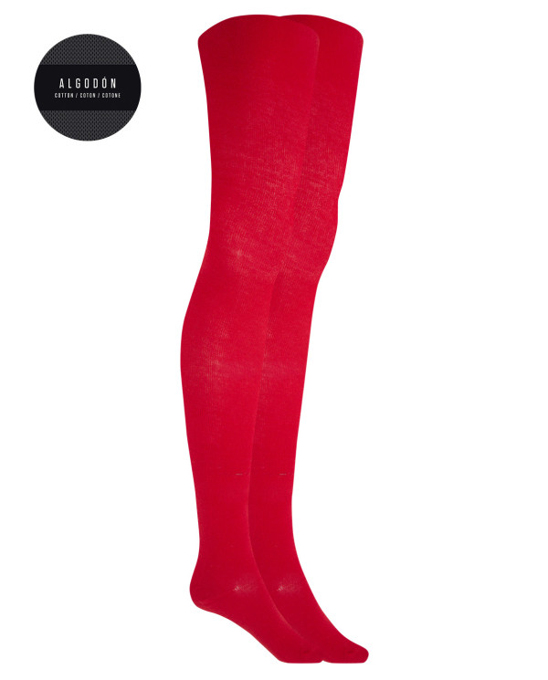 Pack of 2 plain cotton tights - Basix Color Red - 1