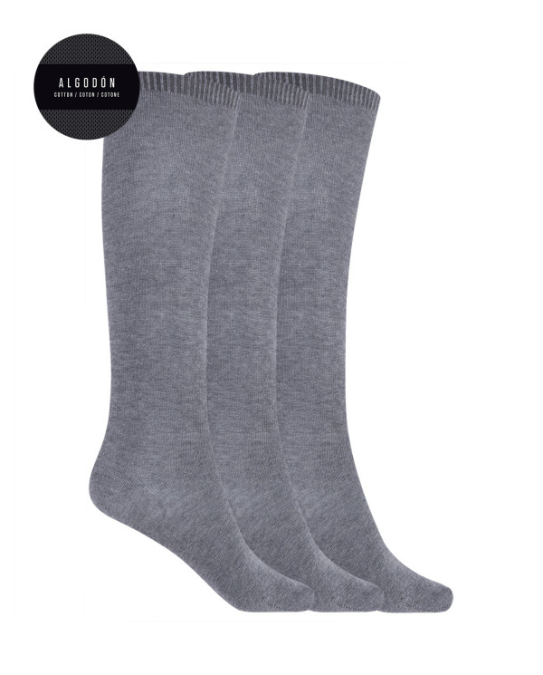 Pack de 3 calcetines de algodón lisos - Basix Color Gris - 1