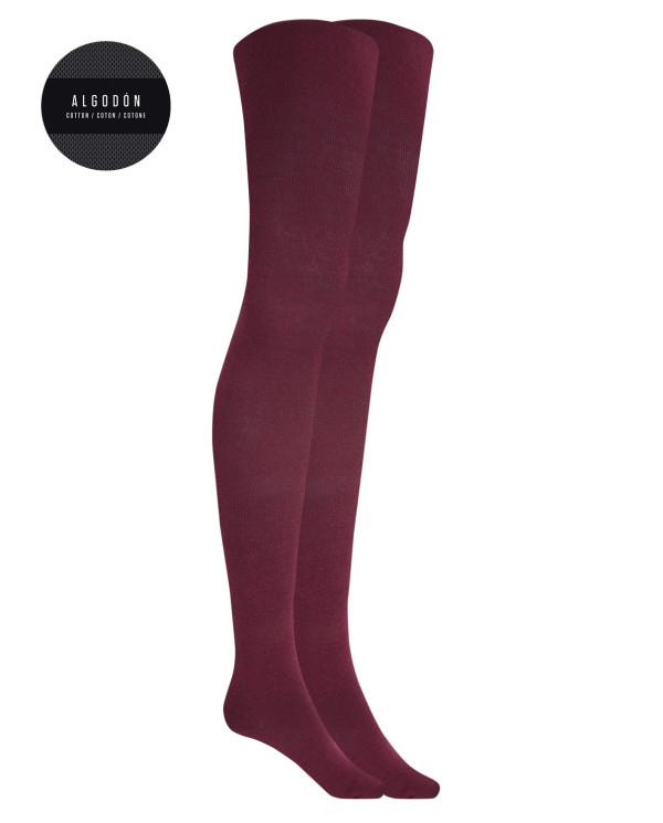 Pack of 2 plain cotton tights - Basix Color Burgundy - 1