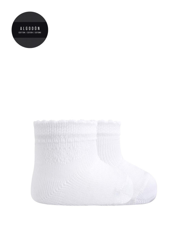 Pack 2 chaussettes en coton mercerisé-motif ajouré et unie Couleur Blanc - 1