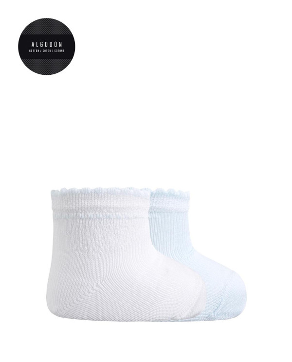 Pack 2 chaussettes en coton mercerisé-motif ajouré et unie Couleur Bleu - 1