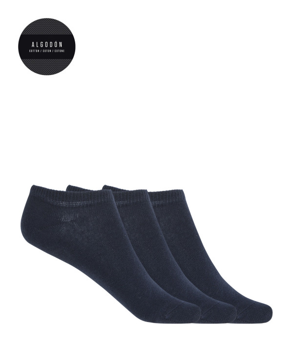 Pack of 3 plain cotton socks - Basix Color Navy - 1