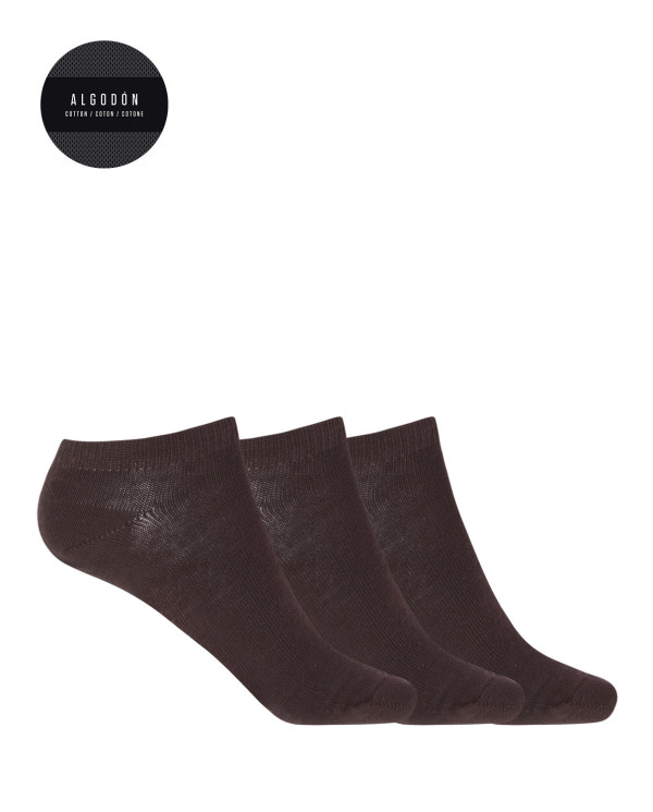 Pack of 3 plain cotton socks - Basix Color Brown - 1