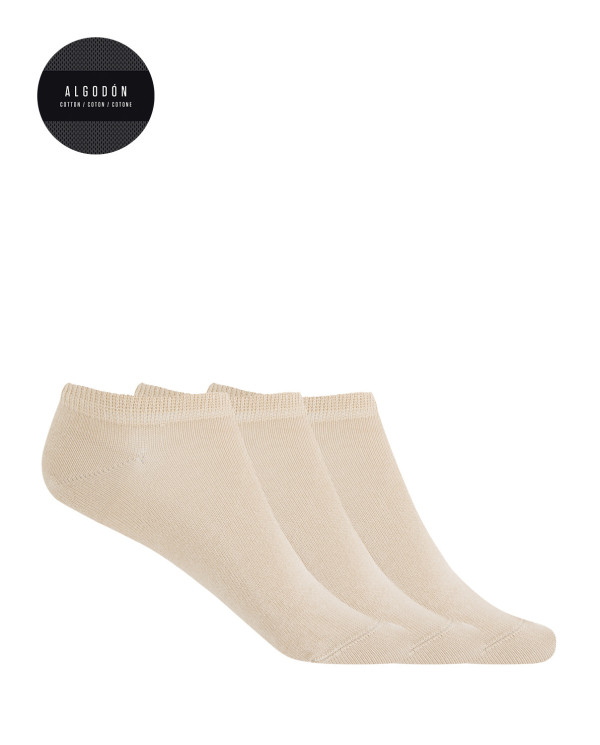 Lot de 3 chaussettes unies en coton - Basix Couleur Beige - 1