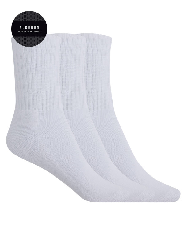 Lot 3 chaussettes sport coton avec revers américain - Basix Couleur Blanc - 1