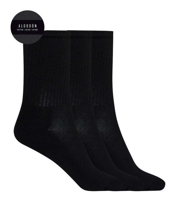 Lot 3 chaussettes sport coton avec revers américain - Basix Couleur Noir - 1