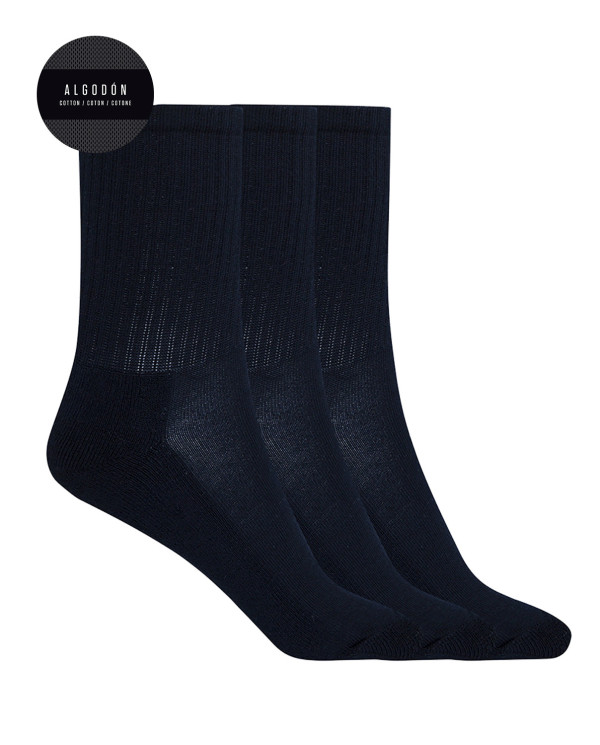 Pack of 3 sports cotton socks with American cuff - Basix Color Navy - 1